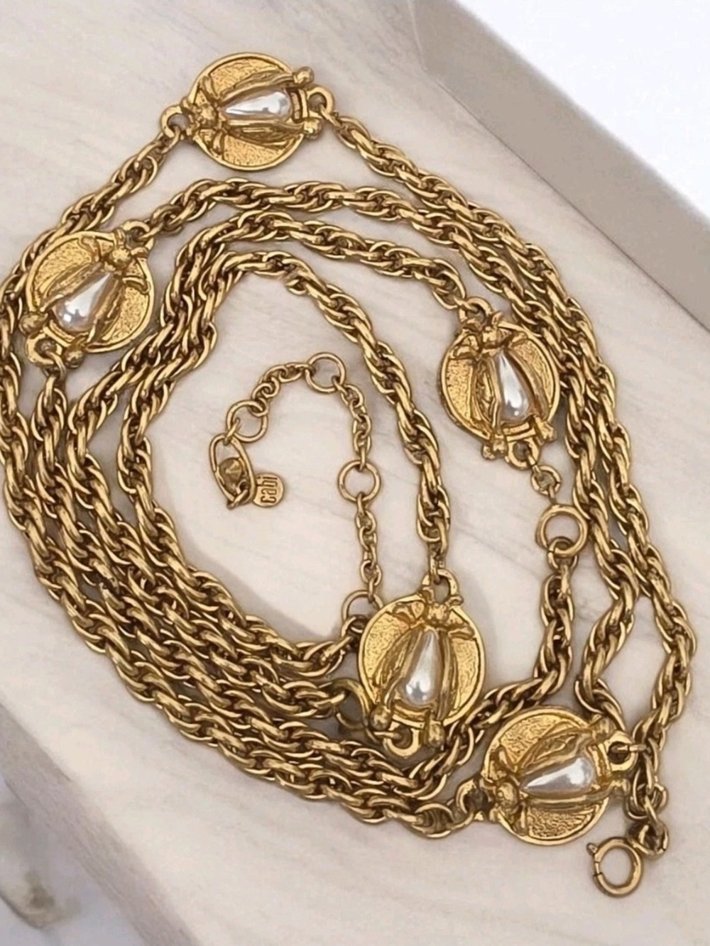 Vintage CAbi Scarab Bee Honeybee Faux Pearl Convertible Necklace Bracelet Set